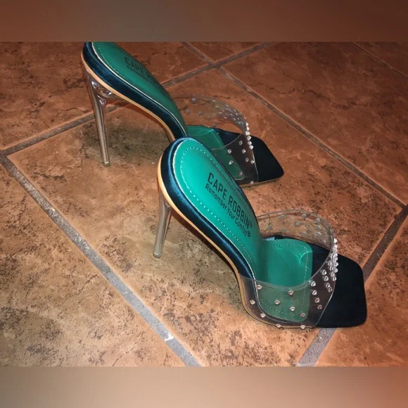 🩴Cape Robbin Teal Clear Crystal Studded Stilettos - Picture 7 of 8